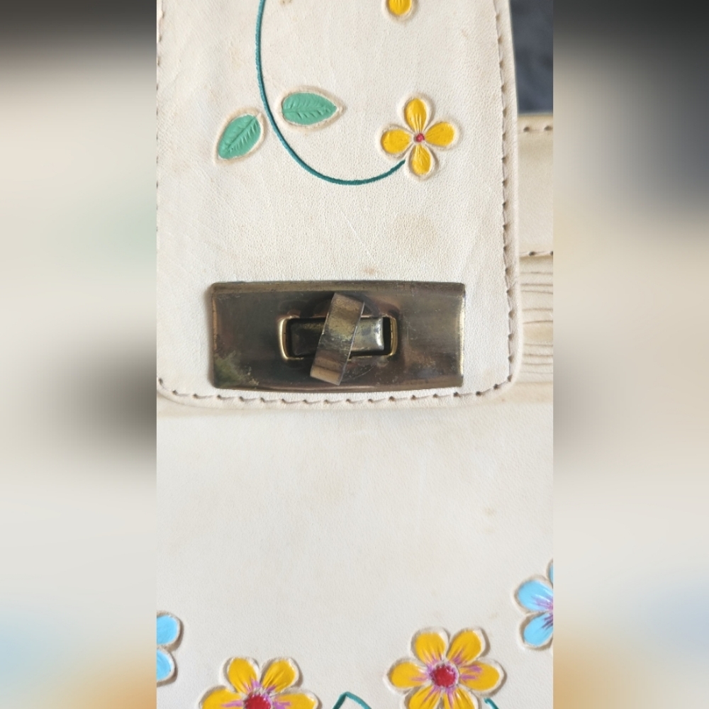 Floral hand painted Vintage 50's Bag - Picture 3 of 9